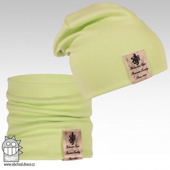 Dráče - Bavlněná čepice s nákrčníkem Pastels DOUBLE set - vzor 04 - zelenkavá