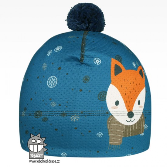 Dráče - Fiocco - zimní funkční čepice s počesem - vzor 009 - modrá, liška