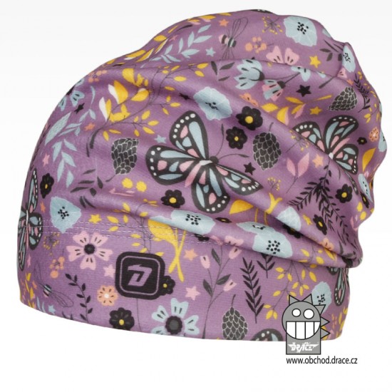 Dráče - Flísová čepice Yetti - vzor 16 - fialová, motýlci