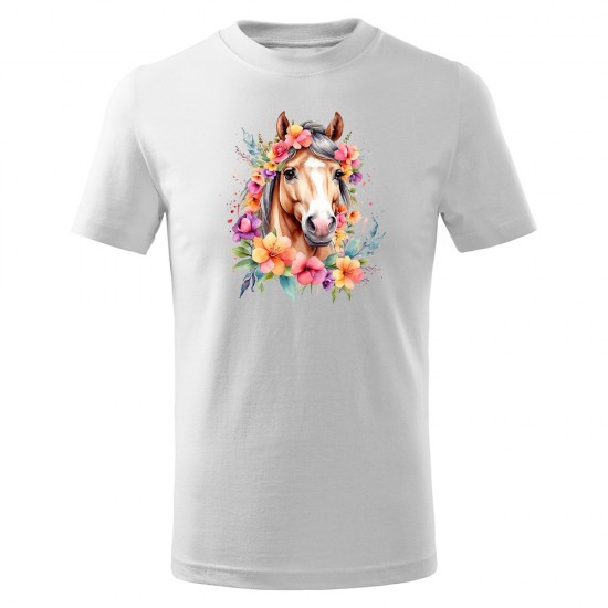 Dětské bavlněné tričko s potiskem - vzor 038 - bílá / kůň